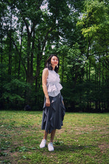 GRAY RUFFLED HIGH-WAIST FEMALE'S MID-LENGTH SKIRT