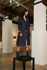 DENIM WINDBREAKER WITH WHITE THREAD DECORATIVE