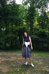 GRAY RUFFLED HIGH-WAIST FEMALE'S MID-LENGTH SKIRT