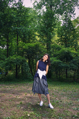 GRAY RUFFLED HIGH-WAIST FEMALE'S MID-LENGTH SKIRT