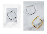 WHITE GOLD/ 18K GOLD CURVED SQUARE EARRINGS