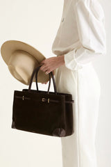 ESPRESSO SUEDE BOOK TOTE BAG 33