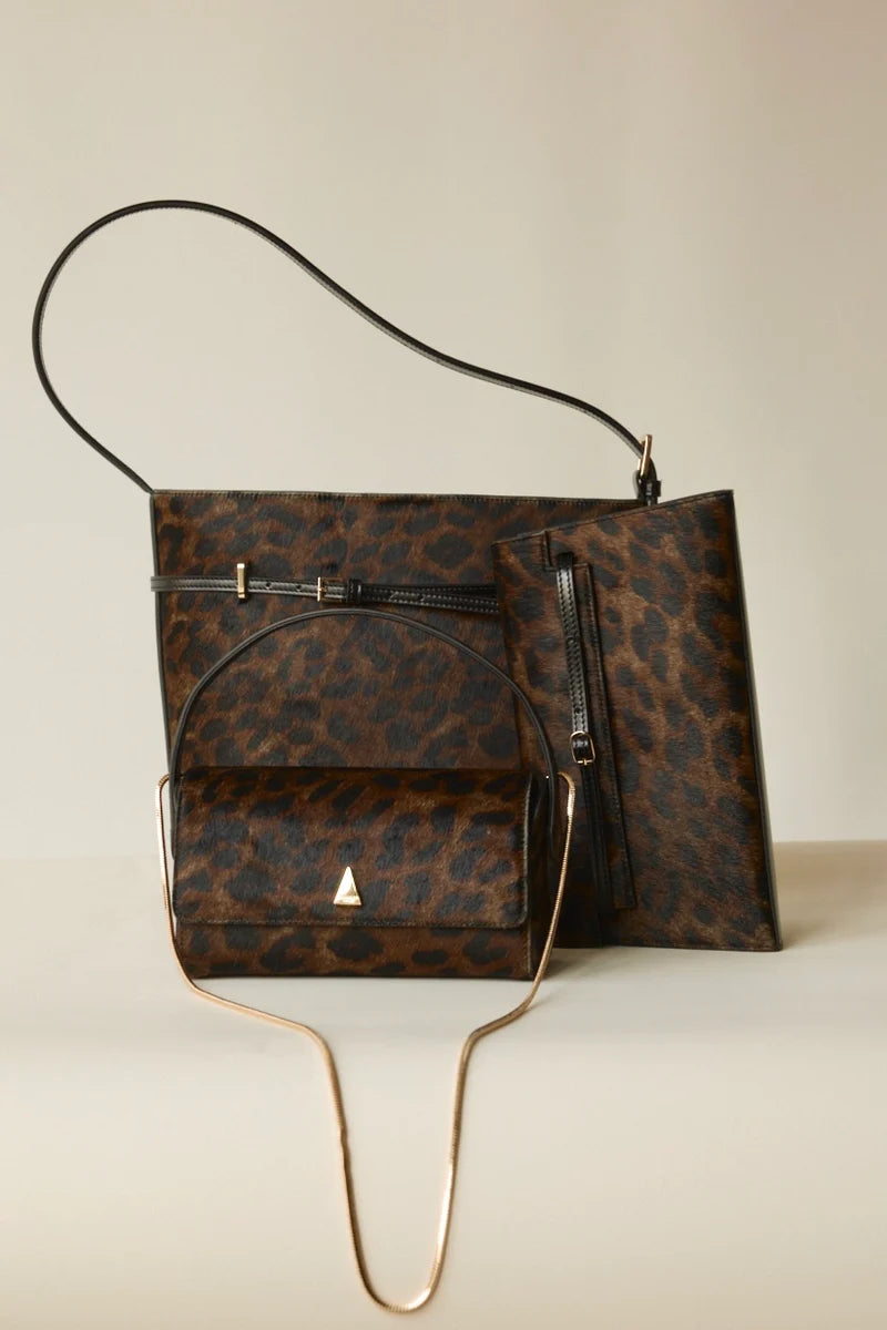 SMALL LEOPARD BELTED TOTE BAG
