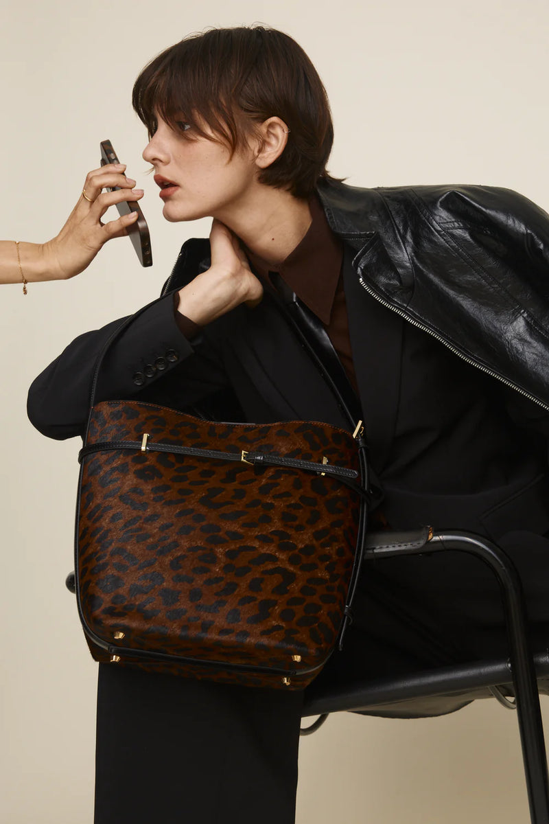 SMALL LEOPARD BELTED TOTE BAG