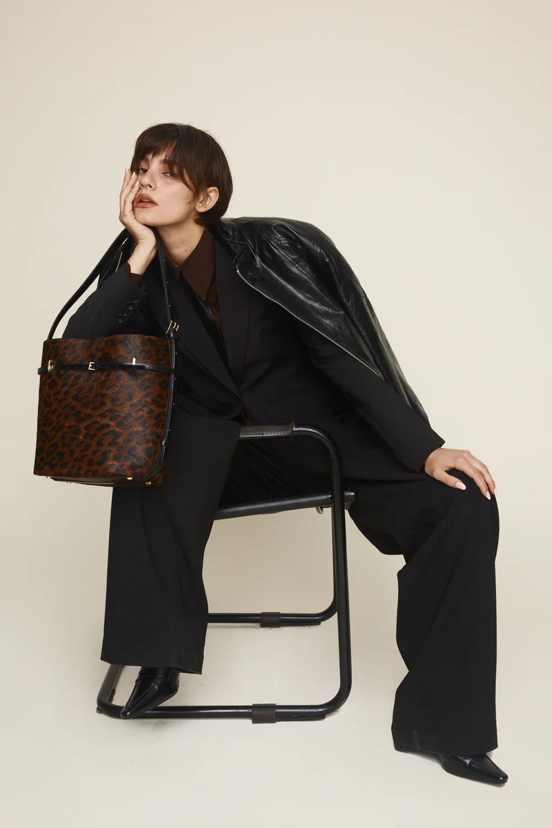 SMALL LEOPARD BELTED TOTE BAG