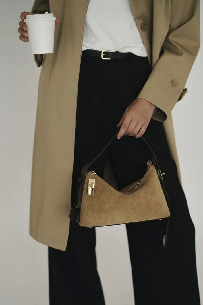 GOLD SUEDE HOBO BAG