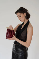 BURGUNDY RING HANDLE BAG