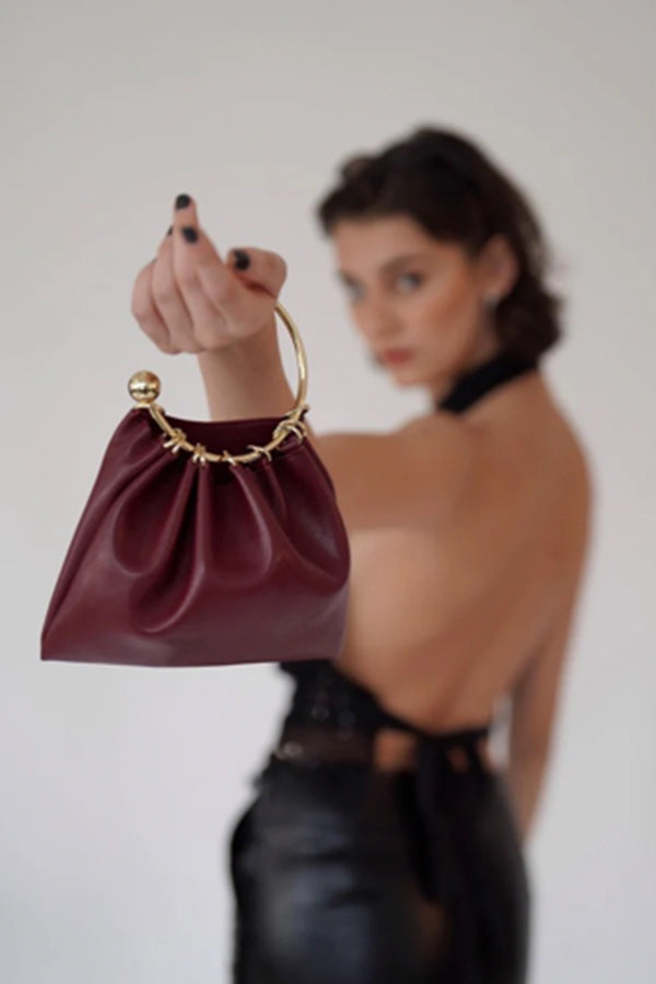 BURGUNDY RING HANDLE BAG