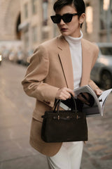 ESPRESSO SUEDE BOOK TOTE BAG 25