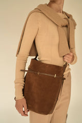 TOFFEE SUEDE BELTED TOTE BAG