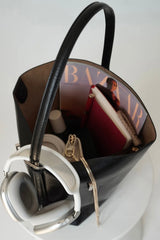 BLACK BELTED TOTE BAG