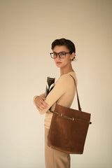 TOFFEE SUEDE BELTED TOTE BAG