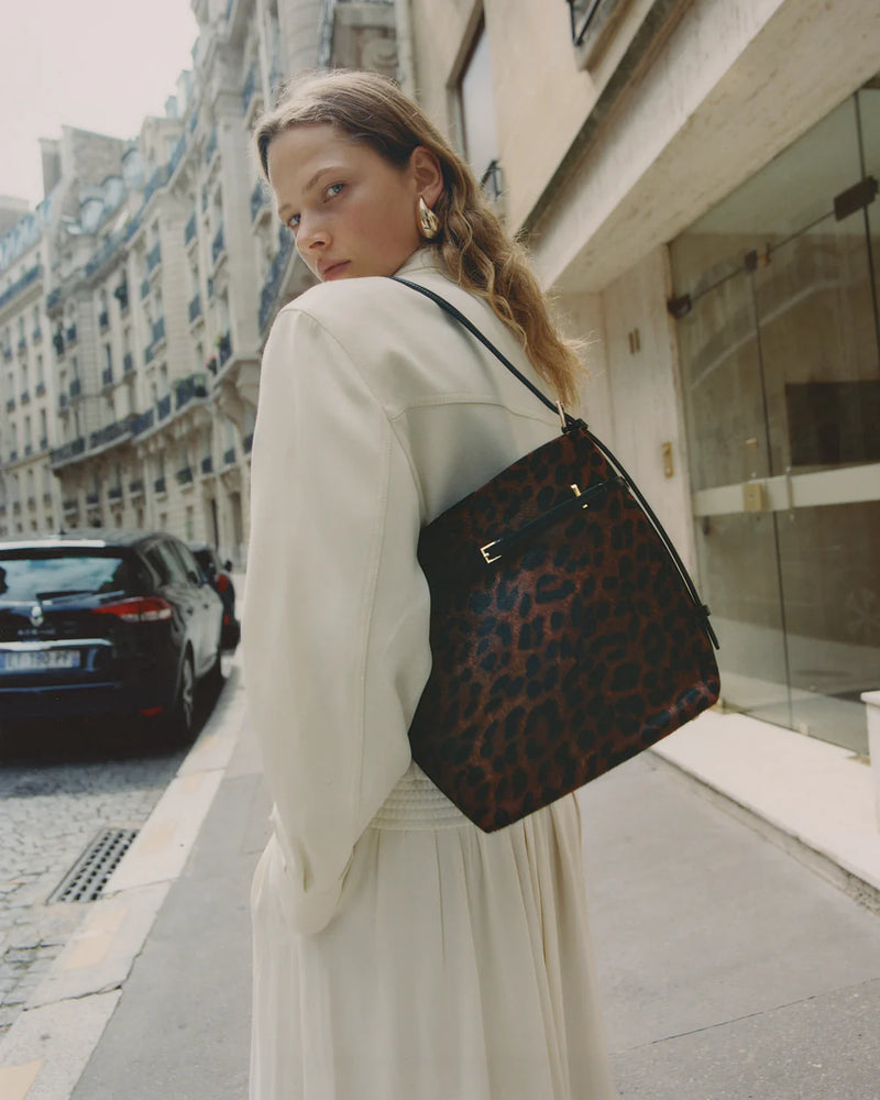 SMALL LEOPARD BELTED TOTE BAG