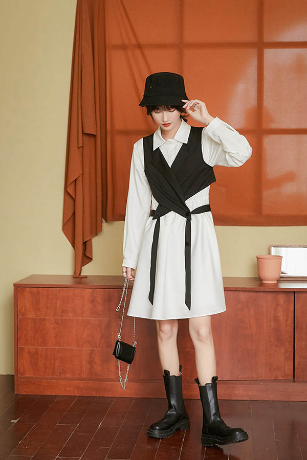 LONG SLEEVE SHIRT DRESS+VEST (2 PIECES)