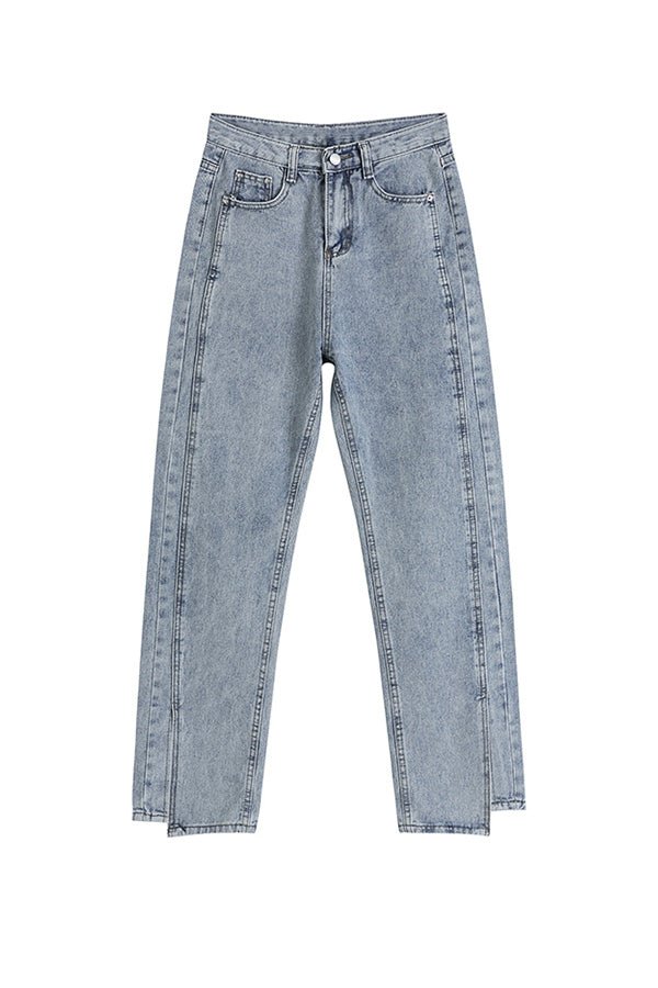 SPLIT HIGH WAIST STRAIGHT WIDE-LEG DENIM TROUSERS