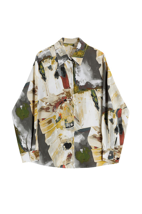 RETRO ABSTRACT PRINT LONG SLEEVE SHIRT