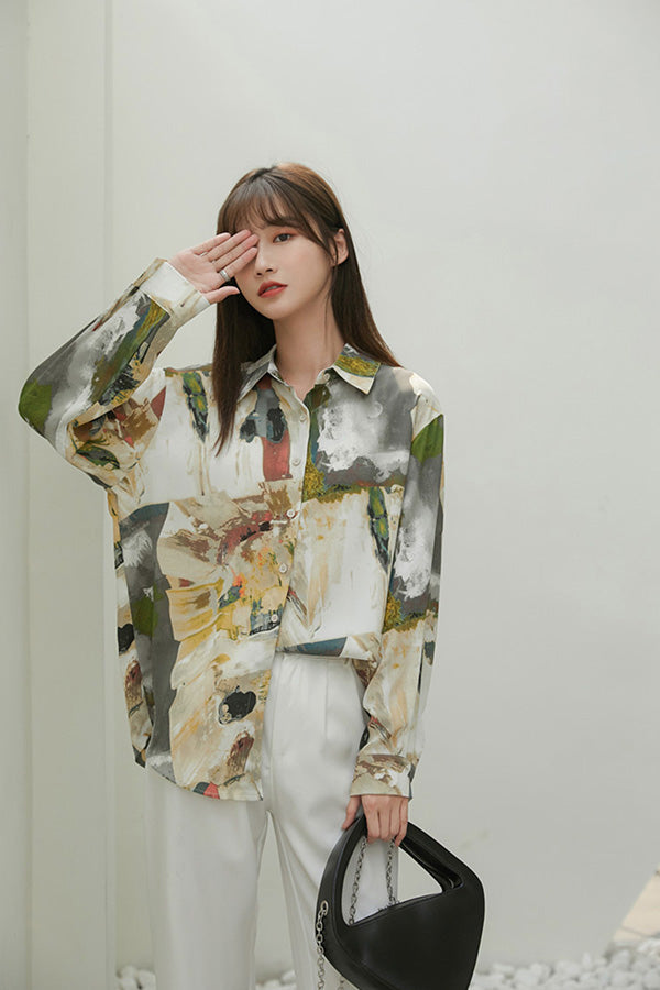 RETRO ABSTRACT PRINT LONG SLEEVE SHIRT