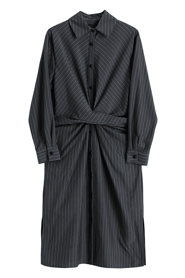 BLACK STRIPED SHIRT DRESS