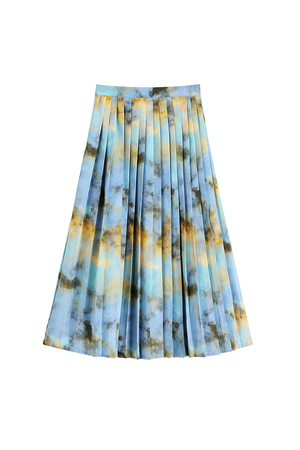 PRINTED PLEATED A-LINE SKIRT