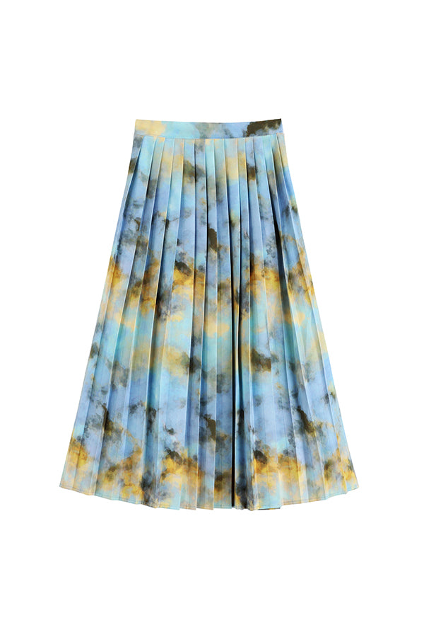 PRINTED PLEATED A-LINE SKIRT