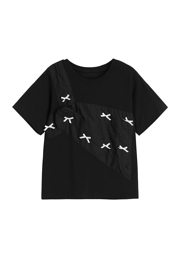 CONTRAST BOW SHORT SLEEVE T-SHIRT