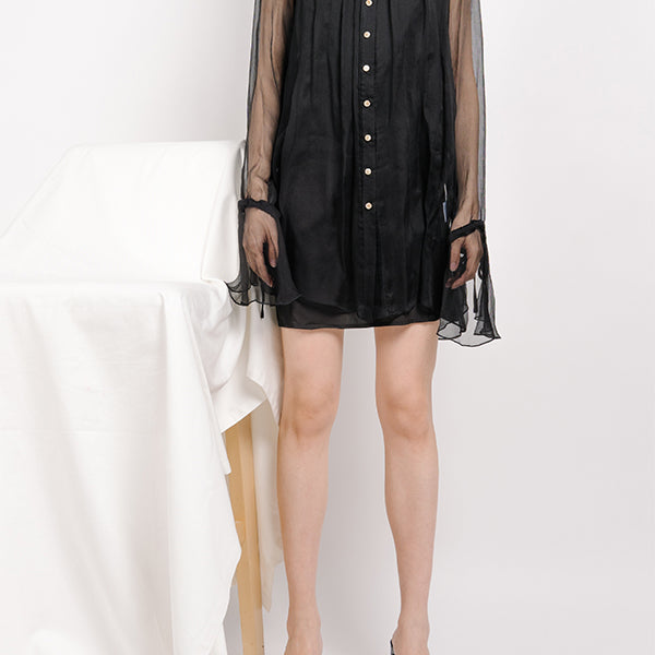 silk sleeveless shirt dress Midi Shirt Dress in Structured Cotton Silk lapis blue / 10