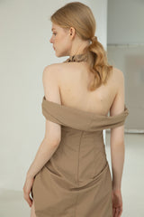 KHAKI HALTER DRESS