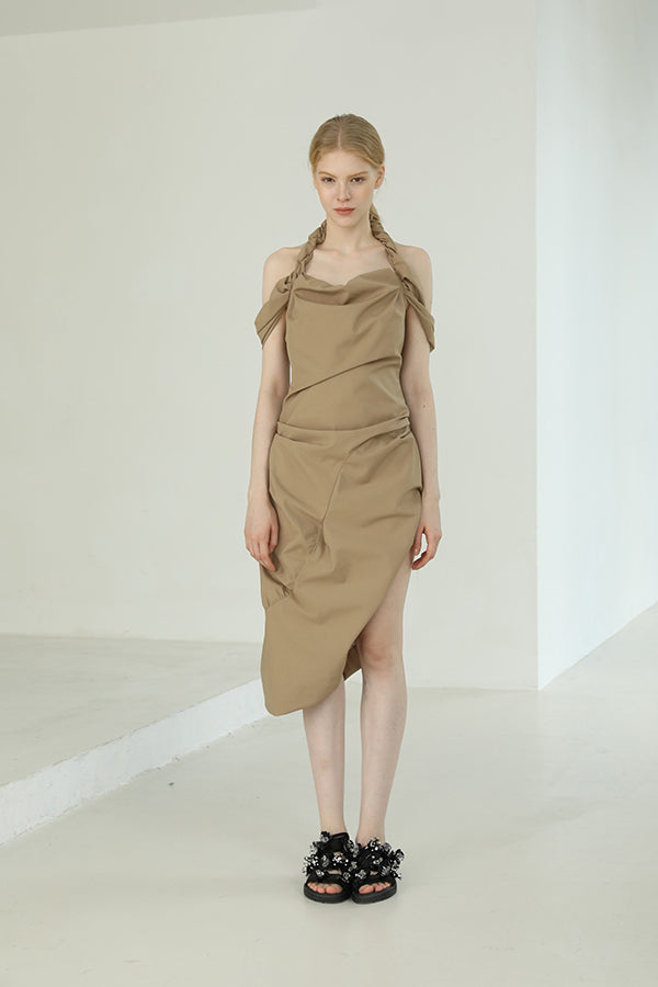 KHAKI HALTER DRESS