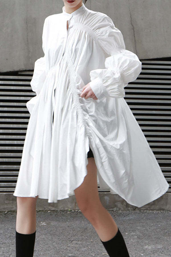 PLEATED SHIRT DRESS (FIVES COLORS)