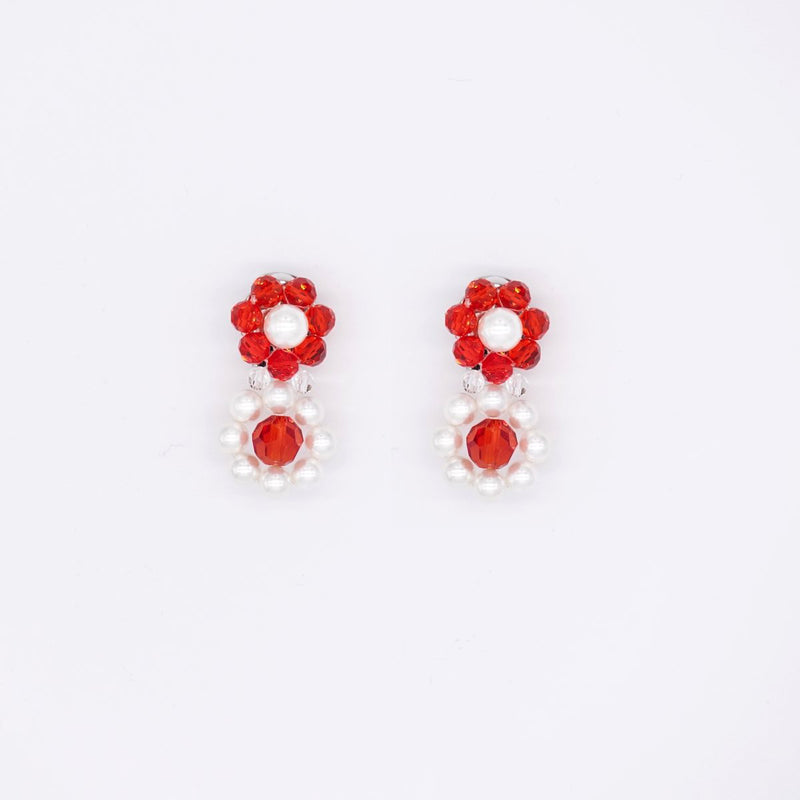 RED/GREEN FLORAL CRYSTAL EARRINGS