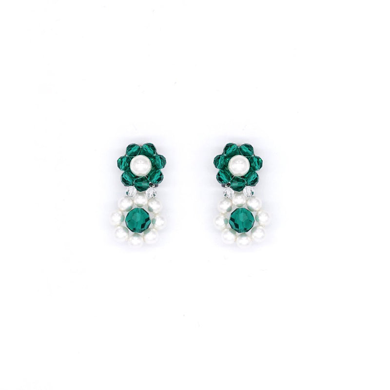 RED/GREEN FLORAL CRYSTAL EARRINGS