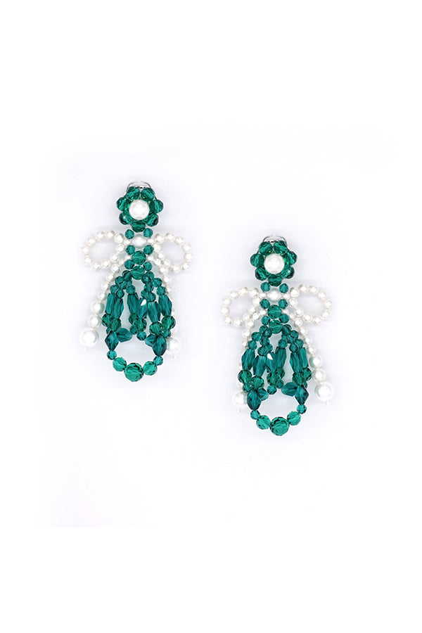 GREEN BOW-KNOT CRYSTAL EARRINGS