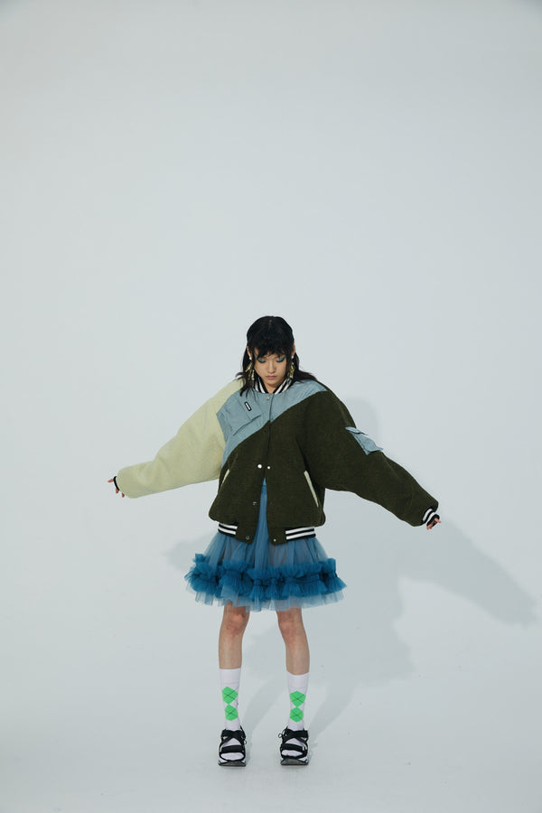 LAMP WOOL JOINTED COAT WITH DECORATIVE POCKETS
