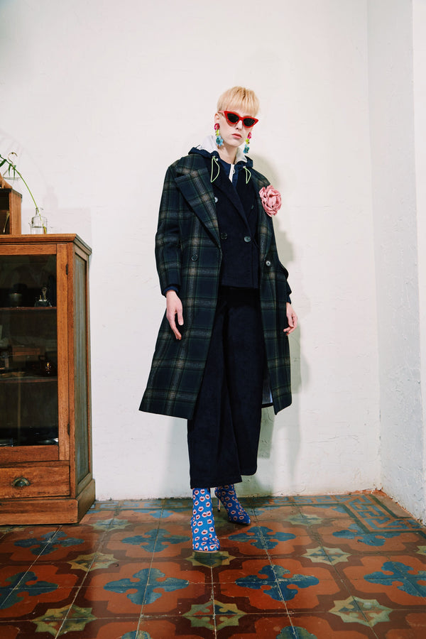 BROWN PLAID WAIST LAPEL WOOL COAT