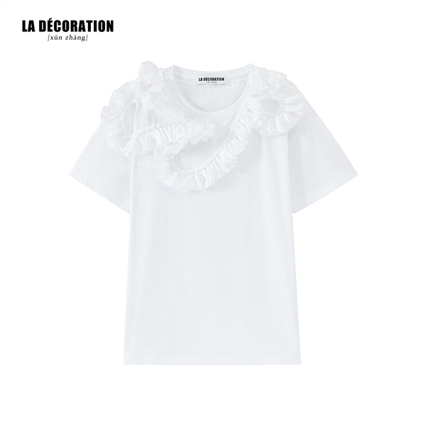 BLACK/WHITE T-SHIRT WITH RUFFLES