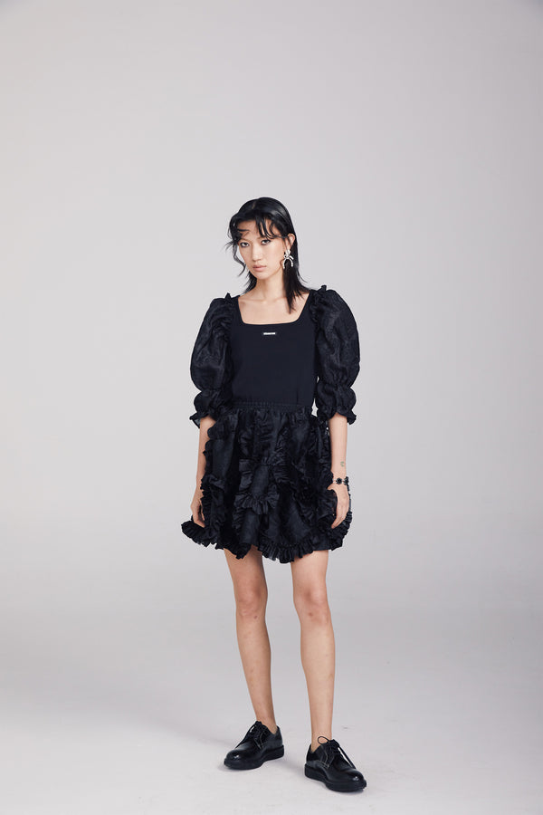 JACQUARD RUFFLE-TRIMMED SKIRT