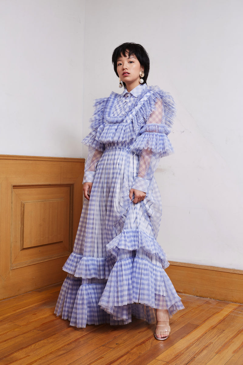 PREORDER# PLAID MESH MULTI-LAYERED LACE-TRIMMED DRESS NO STOCK PARIS PREORDER# PLAID MESH MULTI-LAYERED LACE-TRIMMED DRESS NO STOCK PARIS
