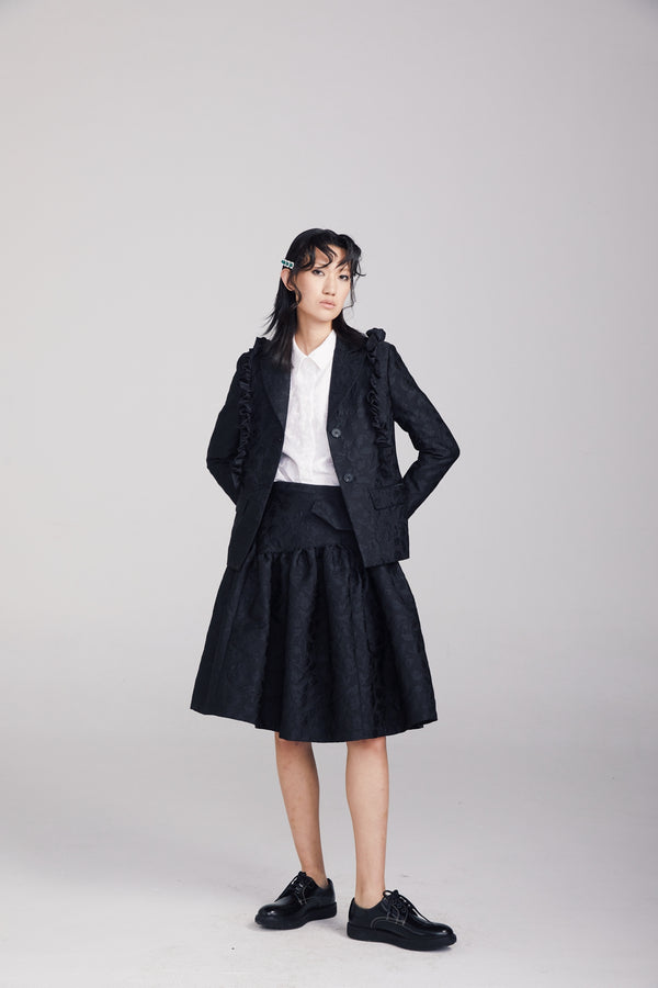 JACQUARD SUIT JACKET WITH RUFFLES