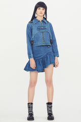 DENIM SKIRT WITH RUFFLES