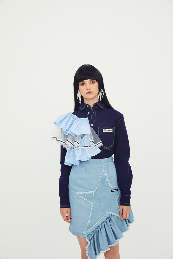 DENIM SKIRT WITH STAR AND RUFFLES