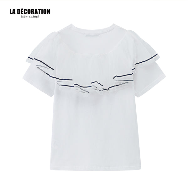 WHITE T-SHIRT WITH RUFFLES