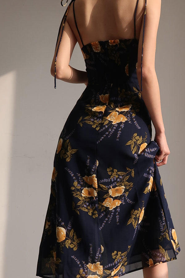 black floral halter dress FLORAL HALTER DRESS WITH SIDE SLIT – NO STOCK PARIS