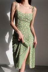 GREEN DAISY HALTER DRESS