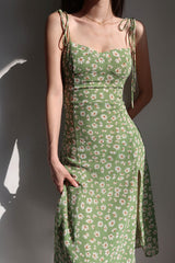 GREEN DAISY HALTER DRESS