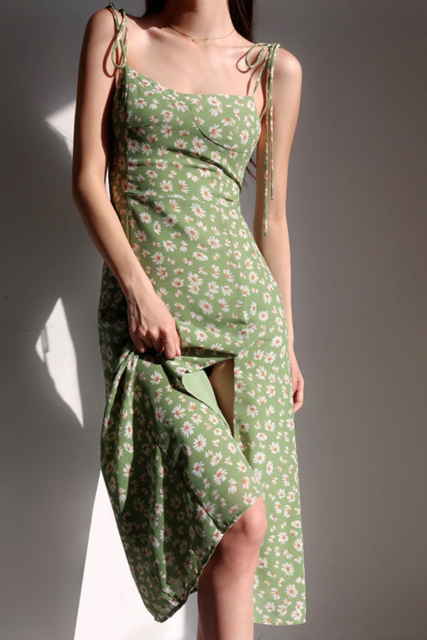 GREEN DAISY HALTER DRESS