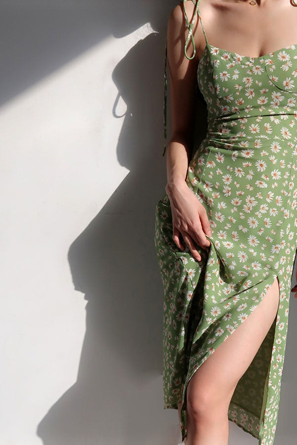 GREEN DAISY HALTER DRESS