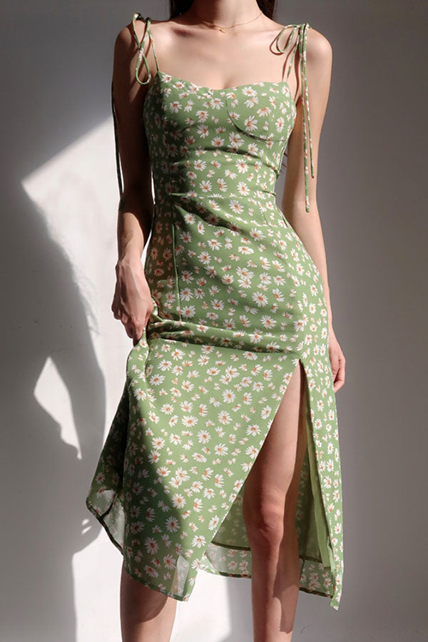 GREEN DAISY HALTER DRESS