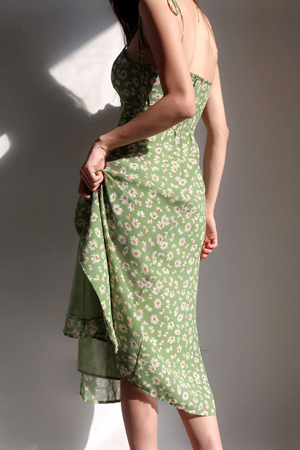 GREEN DAISY HALTER DRESS