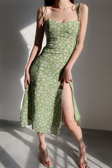 GREEN DAISY HALTER DRESS