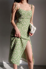 GREEN DAISY HALTER DRESS